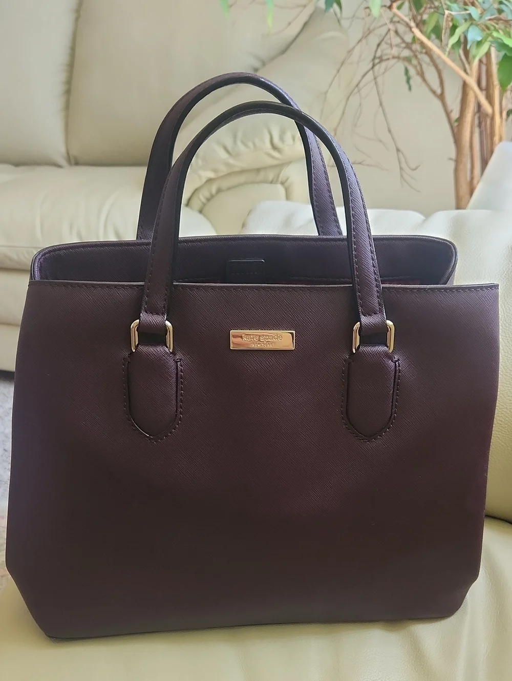 Kate Spade Laurel Way Evangelie Burgundy Deep Plum Satchel Purse